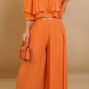 Elegant Orange Women's Wide-Leg Pants